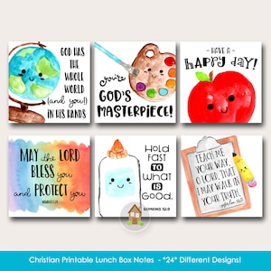 Leuke christelijke lunchboxnotities voor kinderen, aquarel lunchnotities met de Schriften, afdrukbare schoolnotities voor kinderen
