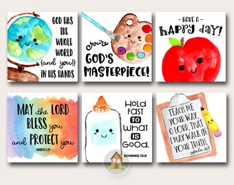 Cute Christian Lunchbox Notes for Kids, Watercolor Lunch Notes with Scriptures, Printable School Notes for Children