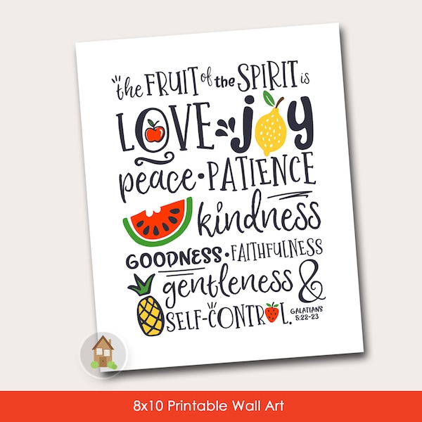 Fruit of the Spirit Printable | Scripture Wall Art | Galatians 5:22-23 | Fruit of the Spirit Typography | Bible Verse 8x10