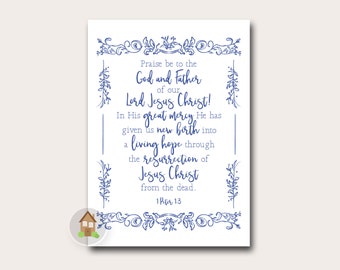 Blue and White Chinoiserie Style Scripture Card for Easter | Christian Easter Greeting Card | Instant Download | 1 Peter 1:3 Resurrection