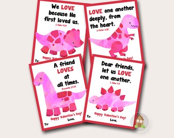 Pink Dinosaur Valentine's Day Printable Cards with Bible Verses | DIY Valentines for Girls