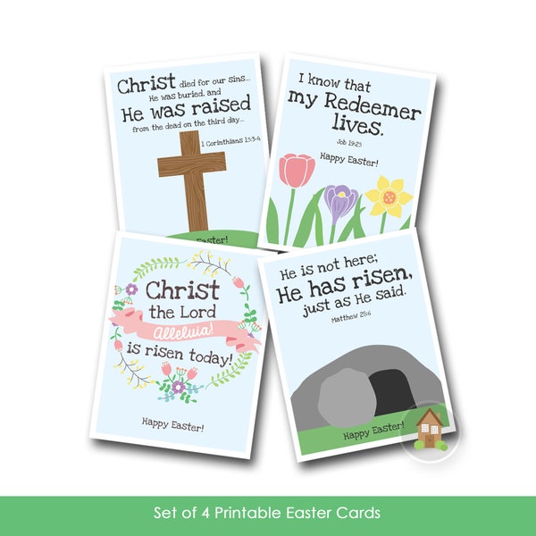 Kids Printable Christian Easter Cards | Religious, Bible Easter Cards for Children | Sunday School Easter | Cross and Tomb | DIY PRINTABLE