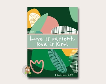 Digital Mother's Day Card | Love is Patient and Kind Scripture | Last Minute Mom Gift | Abstract Floral DIY Printable Card