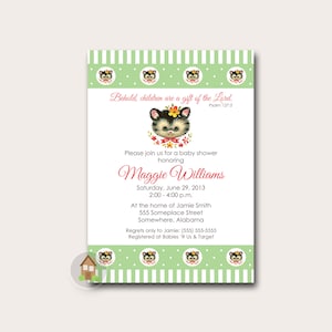 Kätzchen-Dusche-Einladung für Baby | Druckbare Schrift Einladung für Baby Shower oder Geburtstagsfeier