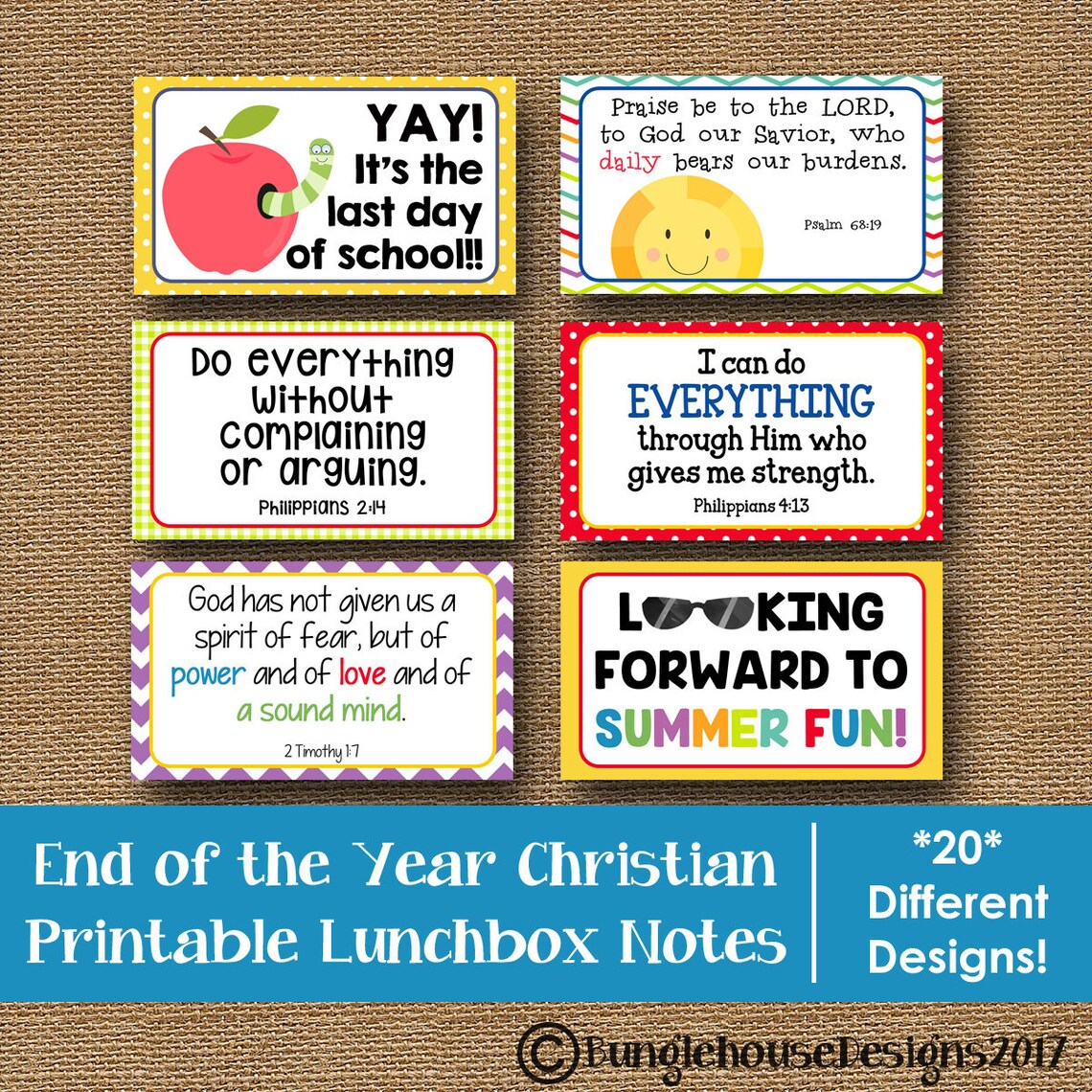 End of the Year Lunch Box Notes With Scriptures and Christian | Etsy