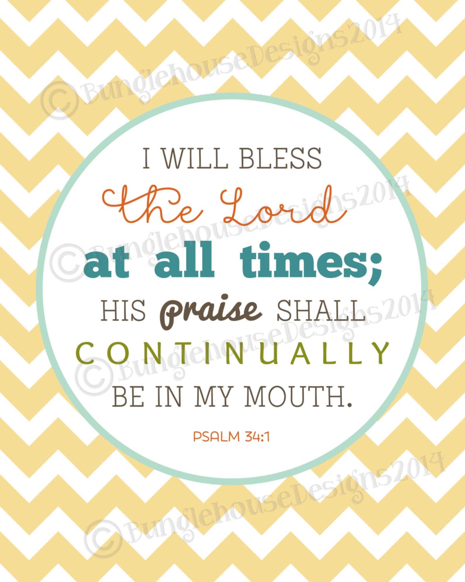 Printable Scripture Psalm 34:1 I Will Bless the Lord 8x10 - Etsy México