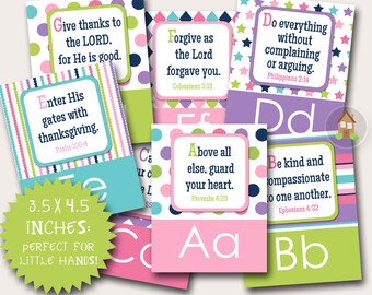 ABC Scripture Flashcards | Girl's Bible Verse Alphabet | Preschool, Sunday School | ABC: God's Way for Me | DIY Christian Scripture Alphabet
