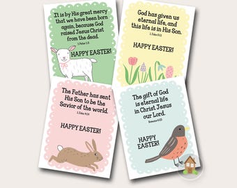 Christian Easter Cards with Scriptures | Religious, Bible Verse Easter Card for Children, Sunday School | Sweet Spring Cards | DIY Digital