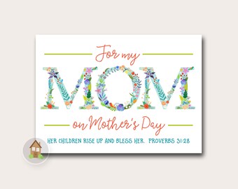 Christian Printable Mother's Day Card | For My Mom on Mother's Day | Bible Verse, Scripture Mother's Day | Instant Download