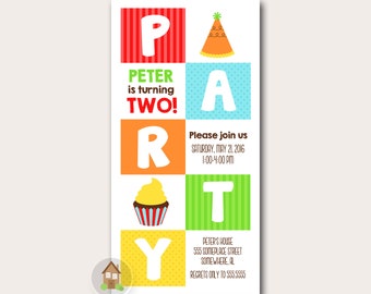 Colorful Birthday Party Invitation | 4x8 Printable Kid's Birthday Invite | Primary Color Party