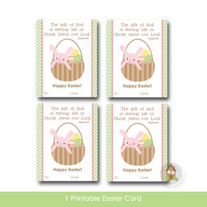 Sofort Download Kinder Osterkarte | Osterkorb und Hase druckbare Karte | DIY PRINTABLE | Schrift, Bibel Karte für Mädchen | Römer 6:23