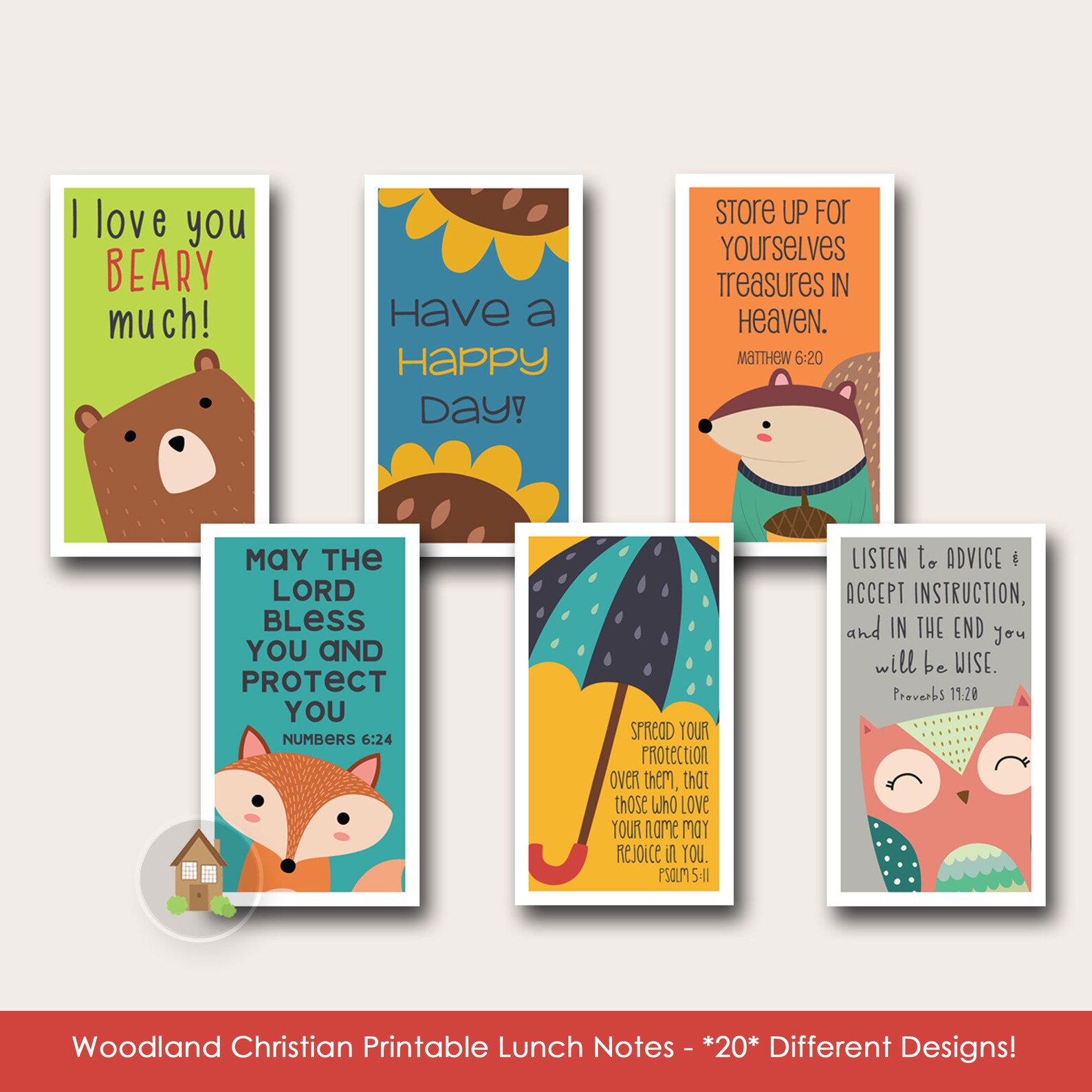 Christian Lunch Box Notes for Kids | Cute Printable Woodland Themed ...