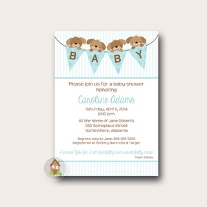 Sweet Baby Boy Puppy Shower Invitation | Printable Scripture Verse Baby Shower Invite with Puppy Dogs