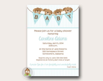 Sweet Baby Boy Puppy Shower Invitation | Printable Scripture Verse Baby Shower Invite with Puppy Dogs