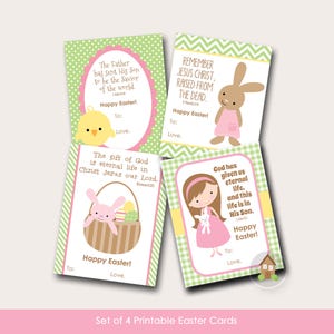 4er Set druckbare Osterkarten | Religiös, Schrift, Bibel-Vers-Osterkarten für Mädchen | Niedliche Oster DIY Printables