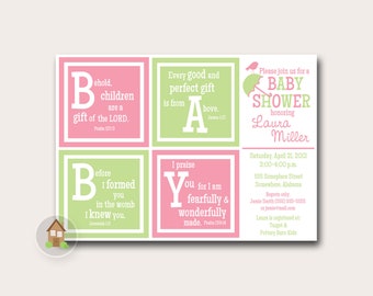 Baby Girl Shower Invitation | Baby Blocks Invitation | Choose Your Colors Shower Invite | Scripture Baby Shower | DIY PRINTABLE