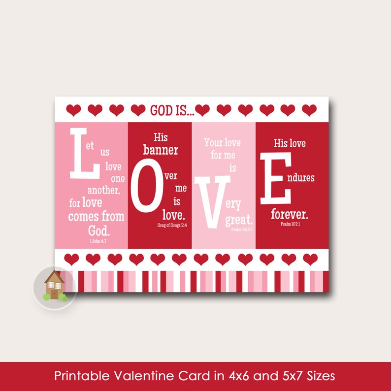 Printable Valentine Card Christian, Scripture, Bible Verse Valentine DIY PRINTABLE God is Love Instant Download image 1