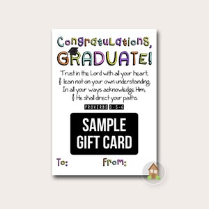 Porte-cartes cadeau de remise des diplômes avec verset de la Bible, Proverbes 3:5-6 | Faites confiance au Seigneur de tout votre cœur carte de remise des diplômes néon imprimable numérique