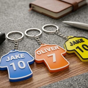 Personalized Football Shirt Keychain: Custom Name & Number Gift