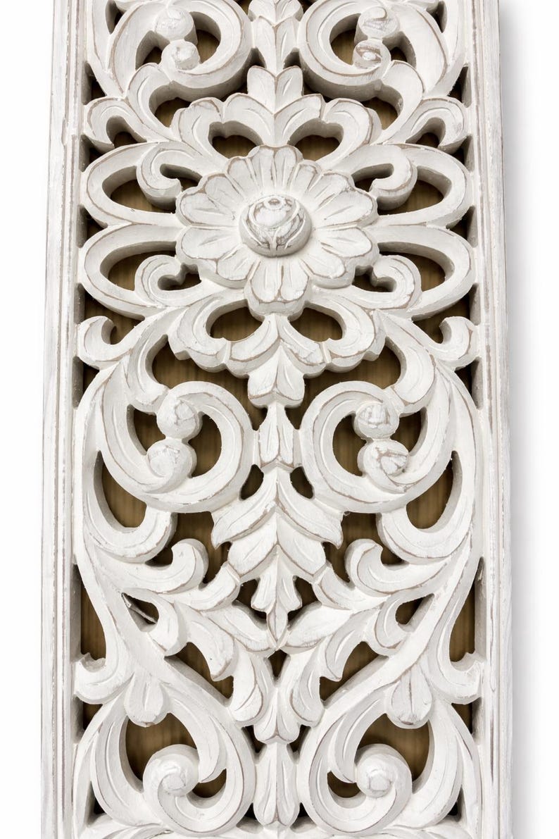 Decorative White Wall Panel – Hand Carved Floral Wall Decor (vertical ...