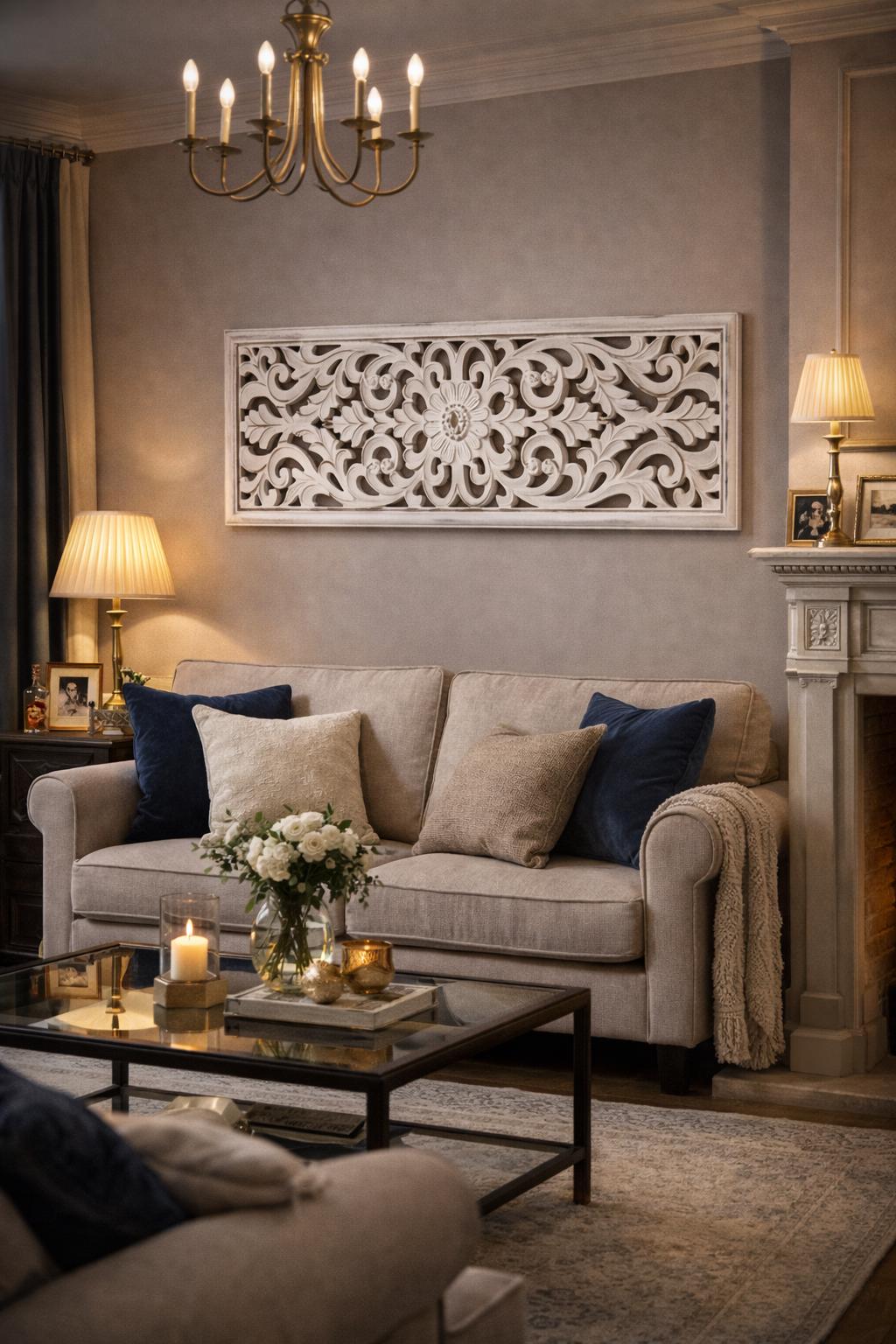 Decorative White Wall Panel – Hand Carved Floral Wall Decor (vertical ...