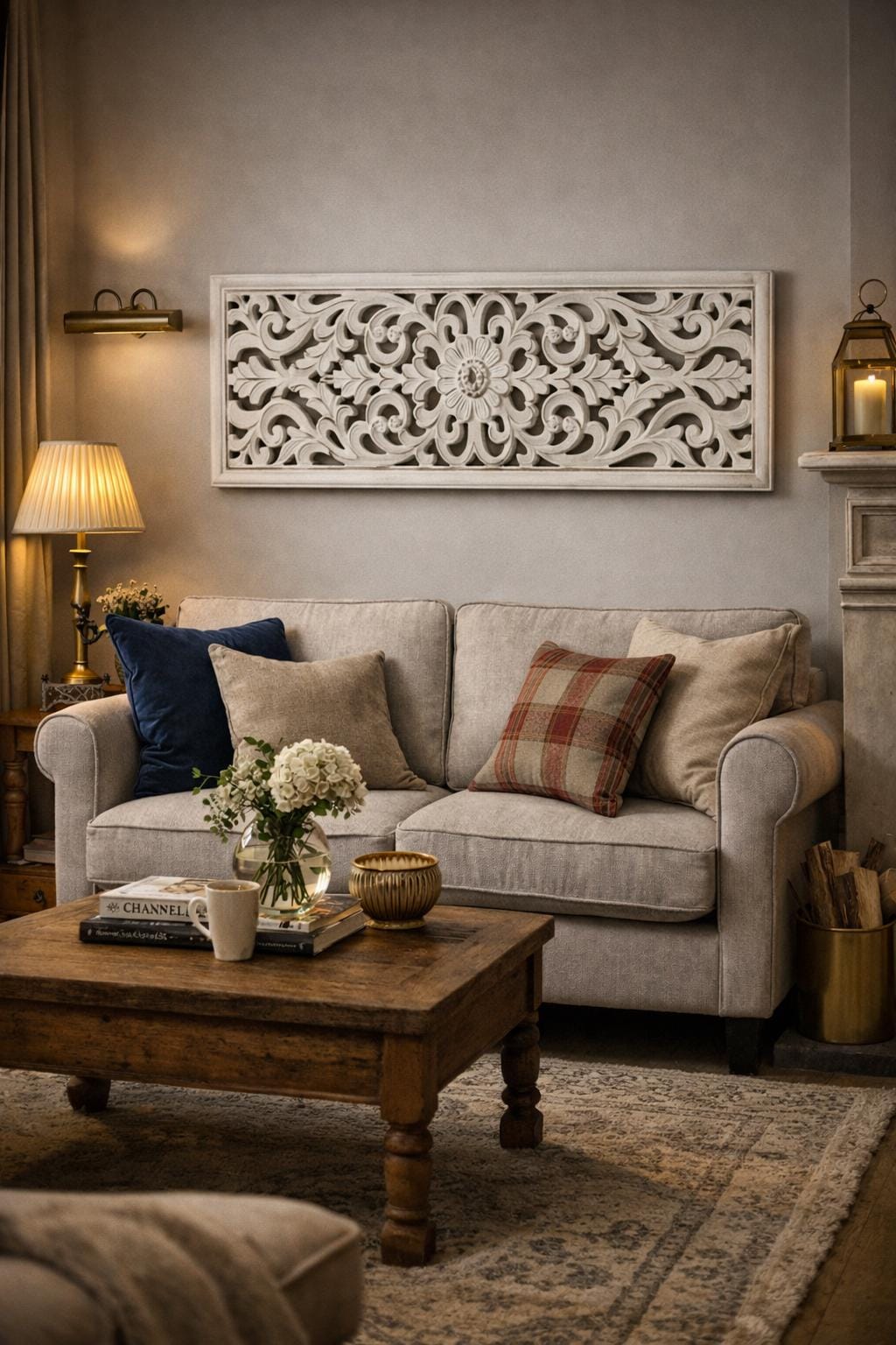 Decorative White Wall Panel – Hand Carved Floral Wall Decor (vertical ...