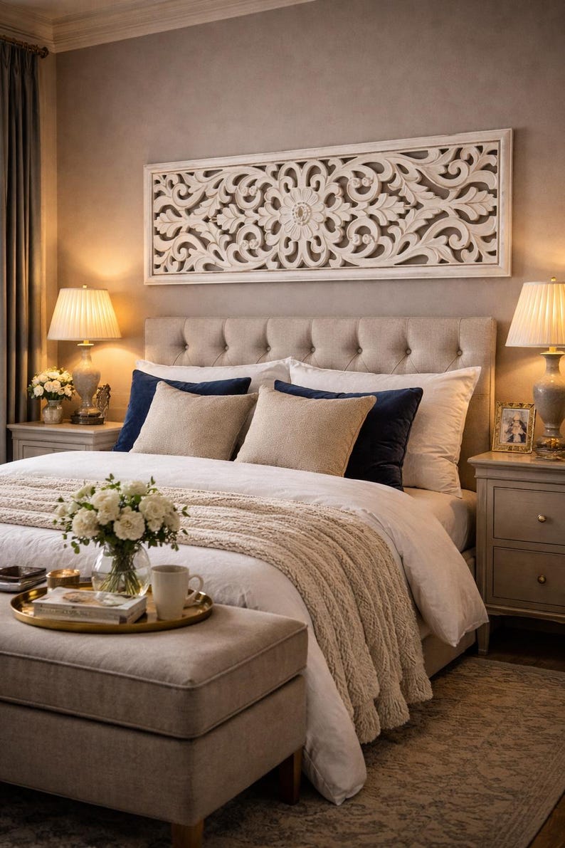 Decorative White Wall Panel – Hand Carved Floral Wall Decor (vertical ...