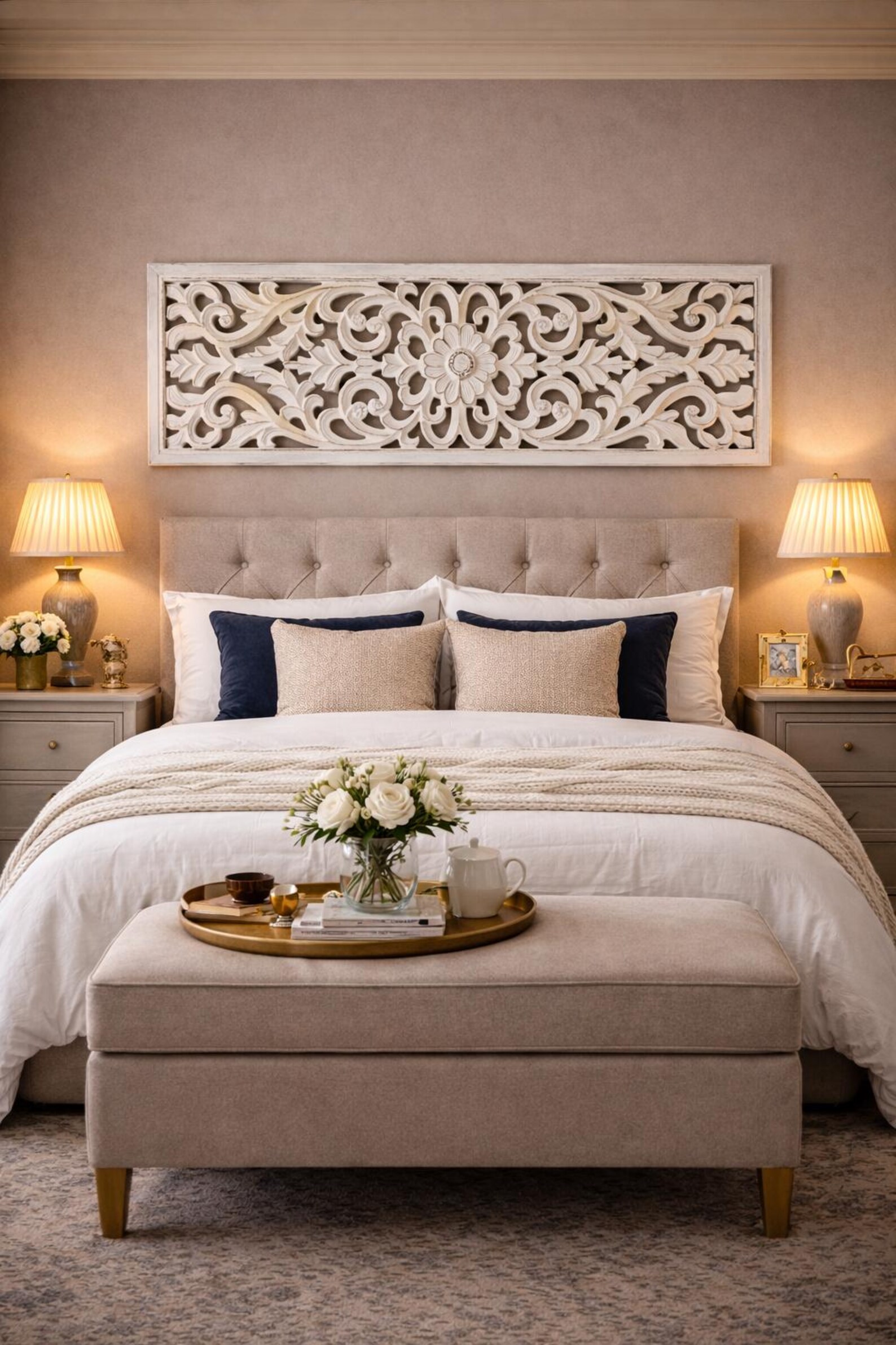 Decorative White Wall Panel – Hand Carved Floral Wall Decor (vertical ...