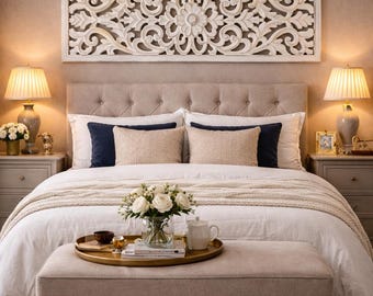 Decorative White Wall Panel – Hand Carved Floral Wall Decor (Vertical or Horizontal)