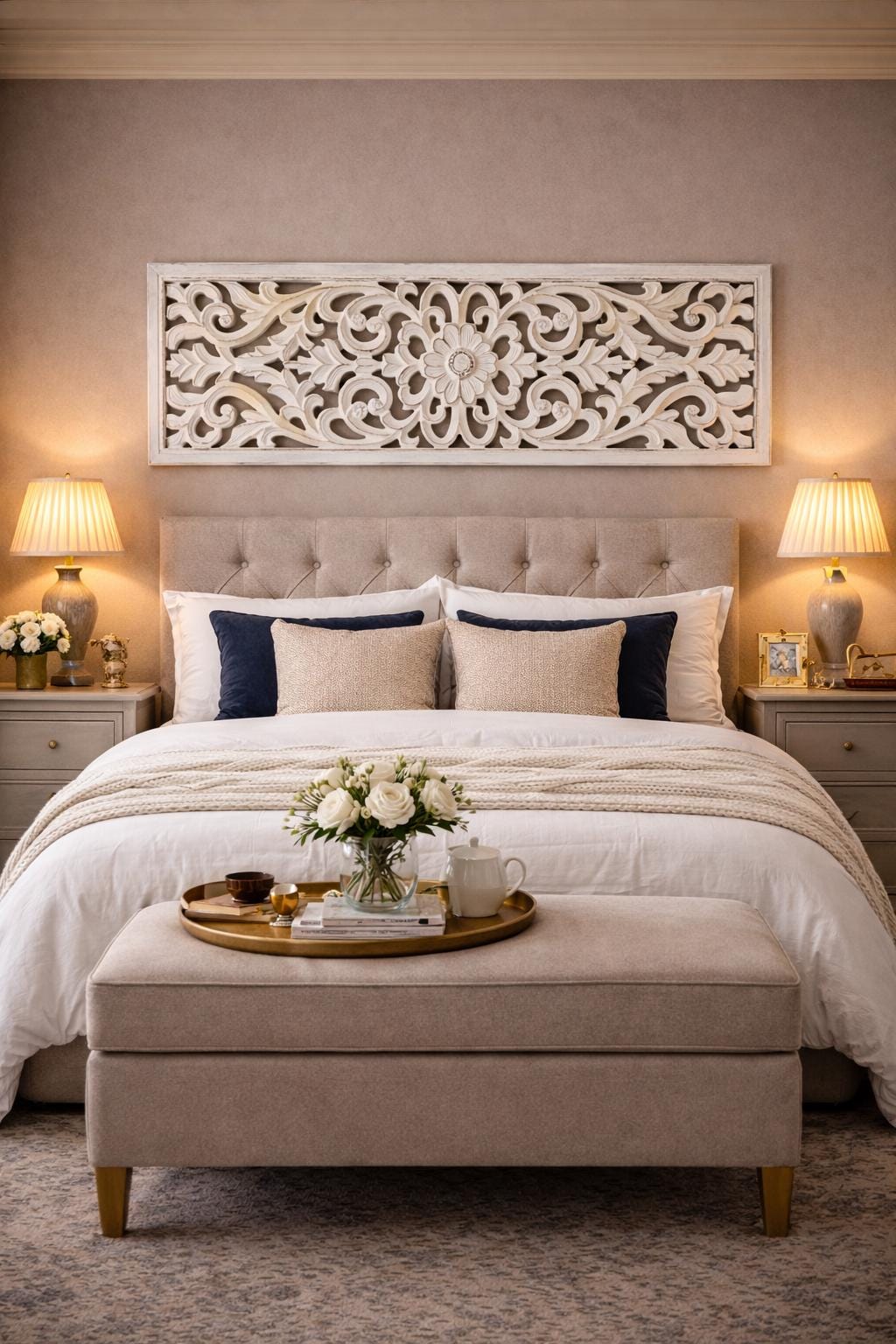 Decorative White Wall Panel – Hand Carved Floral Wall Decor (vertical ...