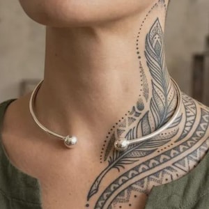 925 Silber Torque Halsband, Minimalist Offene Halsband Halskette, Moderne Ball End Hals Ring