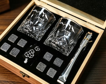 Personalized Whiskey Glass Set with Wooden Box,Groomsmen Gifts,Engraving Glass Cup,Best Man Gift, Groomsman Proposal,Gifts for Dad