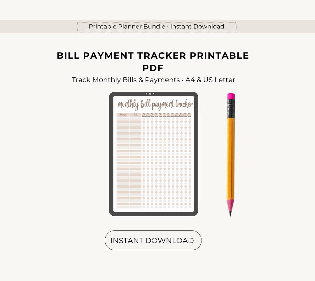 Monthly Bill Payment Tracker Printable PDF | Organizer Planner (A4 US ...
