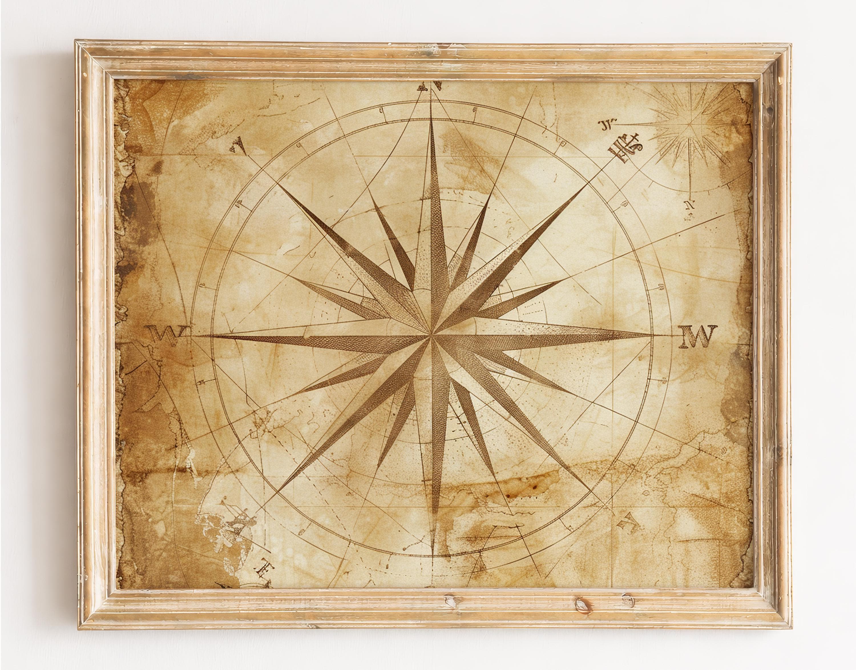 Vintage Compass Rose Map Print | Nautical Sepia Wall Art (digital ...