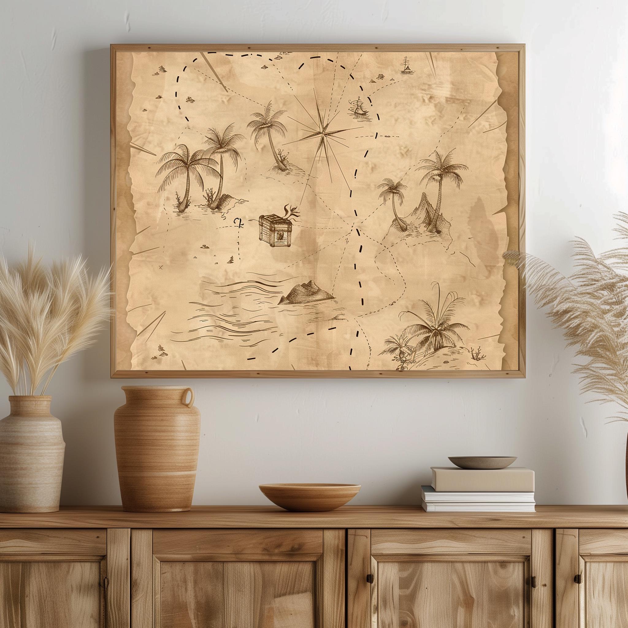 Vintage Treasure Map Print - Rustic Nautical Wall Decor | Pirate ...