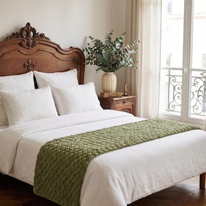 Sage Green Bed Runner | Wedding Boho Bedroom Decor Gift
