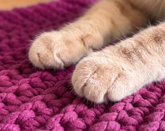 Tapete para alimentar gatos con bayas silvestres, mantel individual de ganchillo para mascotas, decoración bohemia hecha a mano para perros y conejos.