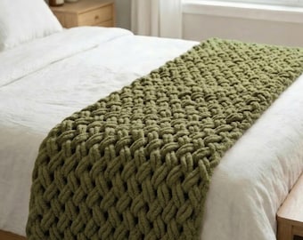 Copriletto in ciniglia spessa, coperta lavorata a maglia fatta a mano, plaid color giada fumé, decorazione accogliente