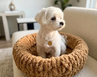 Crochet Small Dog Bed, Plush Lounger for Yorkie Chihuahua