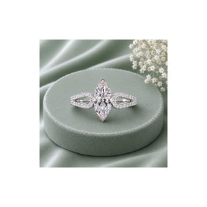 Pierścionek z diamentem Moissanite w szlifie markiza z certyfikatem IGI, elegancki pierścionek zaręczynowy z rozciętym obrączką, lśniący prezent ślubny dla kobiet