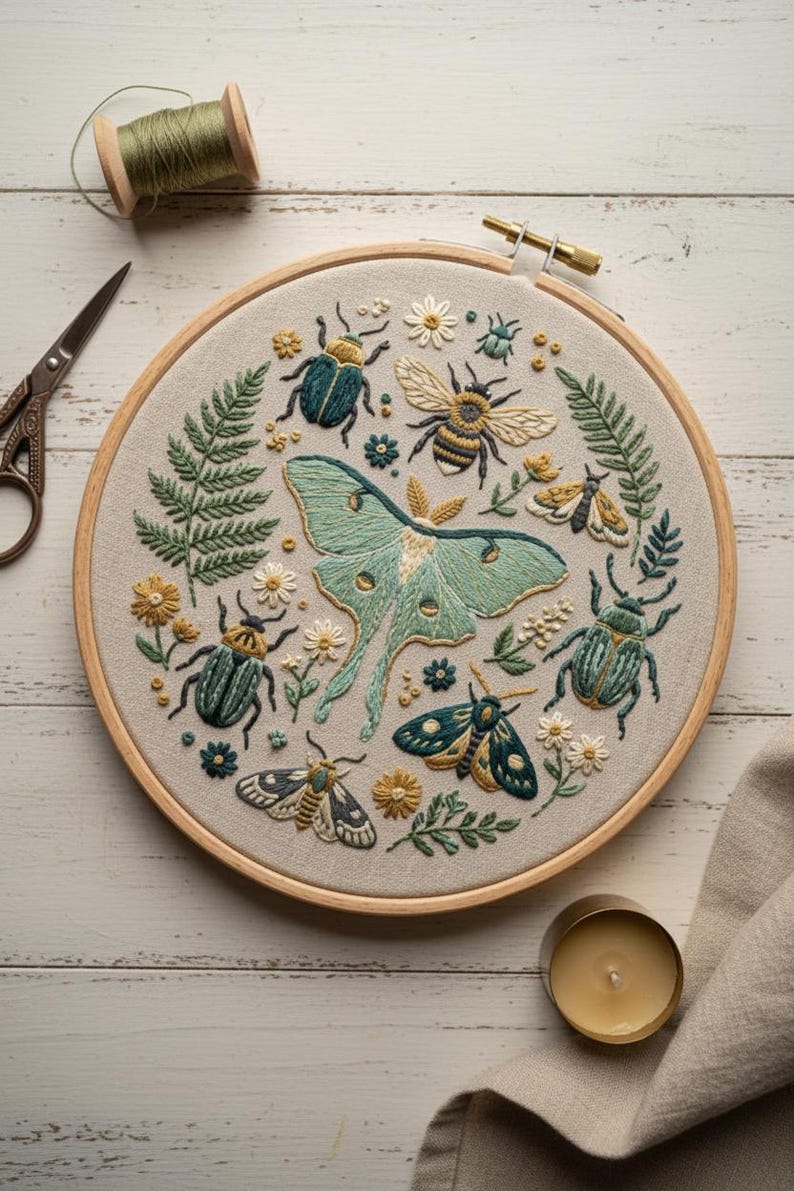 Luna Moth Embroidery Kit: Vintage Insects, Botanical Nature Art ...