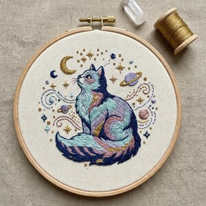 Cosmic Celestial Cat Embroidery Kit - Whimsical DIY Craft