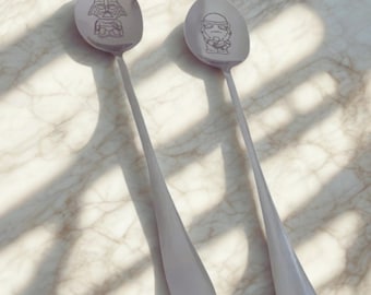 Star Wars Engraved Stainless Steel Spoon Cute Character Coffee Spoon Gift for Fans Kitchen Utensil 19cm