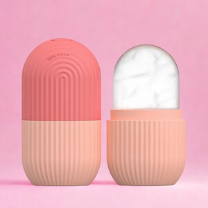 Eis Gesicht Roller Silikonform für Glühende Haut Depuffing Werkzeug Gesichts Eiswürfel Beauty Tool für Akne Poren Augen Taschen Hautpflege Rosa