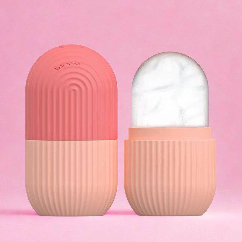 Eis Gesicht Roller Silikonform für Glühende Haut Depuffing Werkzeug Gesichts Eiswürfel Beauty Tool für Akne Poren Augen Taschen Hautpflege Rosa