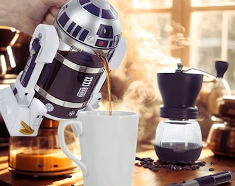 Cafetera de émbolo R2D2 de 960 ml, estilo Star Wars, manual, de acero inoxidable, regalo para amantes del café, ideal para el hogar y la oficina.