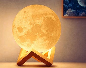 Lámpara de luna realista, luz nocturna 3D estrellada - Brillo LED suave, funciona con pilas / Decoración para habitación infantil