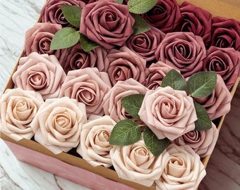 Kit de ramo de rosas artificiales con degradado verde, 25 piezas, flores de espuma para bodas, ideales para ramos de novia, decoración de fiestas y centros de mesa.