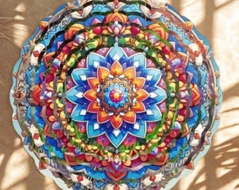 Molinillo de viento mandala colorido para exteriores, decoración de jardín de metal, campanilla de viento colgante 3D, arte bohemio para patio, decoración, regalo