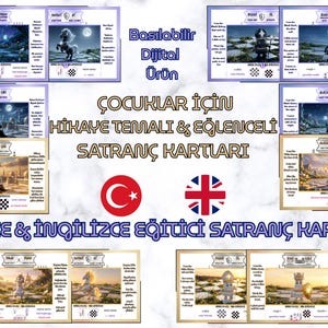 64 Kare Krallığı: Çocuklar İçin Türkçe & İngilizce Eğitici Satranç Kartları - Dijital İndirme